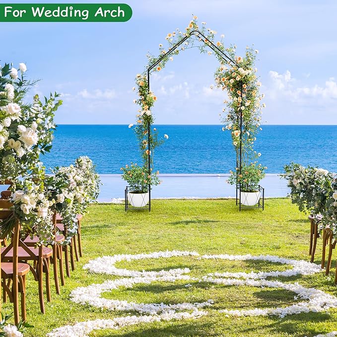 Vrisa Metal Garden Arch Trellis for Climbing Plants Outdoor 8.2 Ft Garden Arbor with Planter Boxes Wedding Arches for Ceremony Halloween Christmas Decoration Garden Archway for Party, Backyard, Lawn