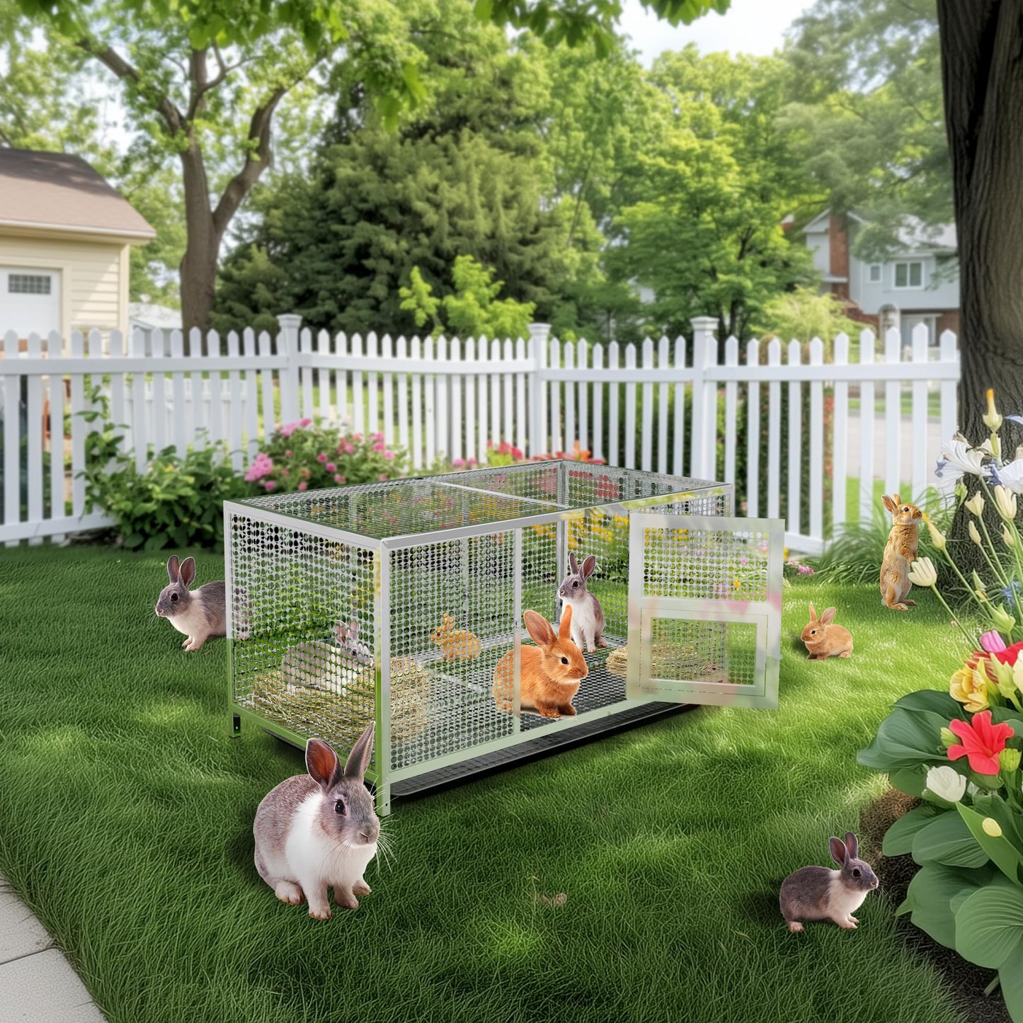 BingoPaw Outdoor Chicken Coop Cage: Heavy Duty Stainless Steel Chicken Coop Poultry Crate with Waterproof Cover - Indoor Pet Kennel with Feeding Door and Tray for Puppy Rabbits Duck Guinea Pig Cats