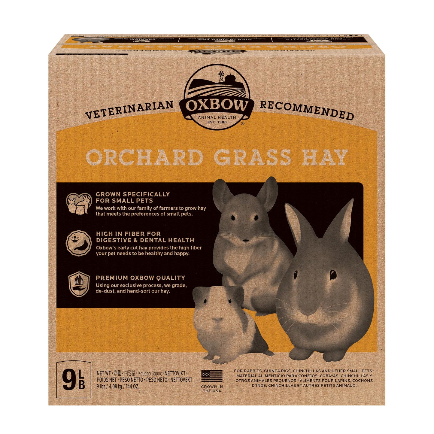 Oxbow Animal Health Orchard Grass, Guinea Pig Hay, Rabbit Hay, Small Pet Bunny Supplies, All Natural Grass for Guinea Pig, Bunny, Chinchilla & Hamster, Oxbow Rabbit Supplies for Bunnies, 9 lb. box