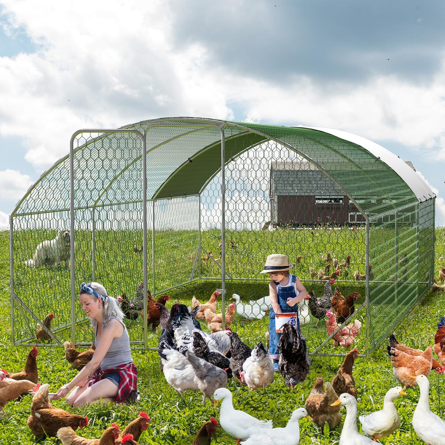 VerisShade Large Metal Chicken Coop, Upgrade Tri-Supporting Metal Chicken Run, Large Chicken Pen with Waterproof and Anti-UV Cover, for Duck Rabbit House Outdoor (9.8' W x 19.7' L x 6.5' H)