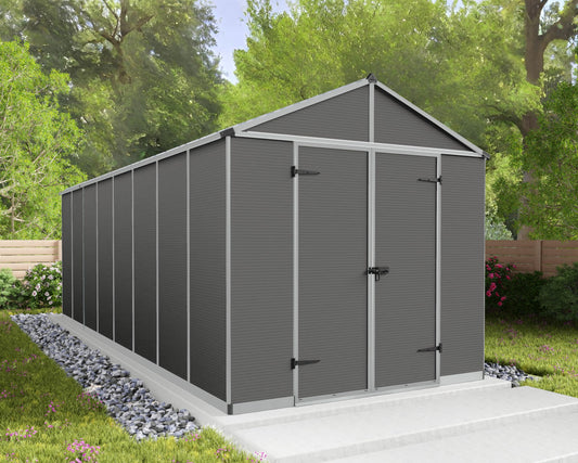 Palram - Canopia Rubicon Storage Shed, 8'x20' DIY Backyard Shed, Gray Polycarbonate Panels and Aluminum Frame, Sheds & Outdoor Storage for Lawn Mower, Bike, Garden Tools, Outdoor Storage Box Shed
