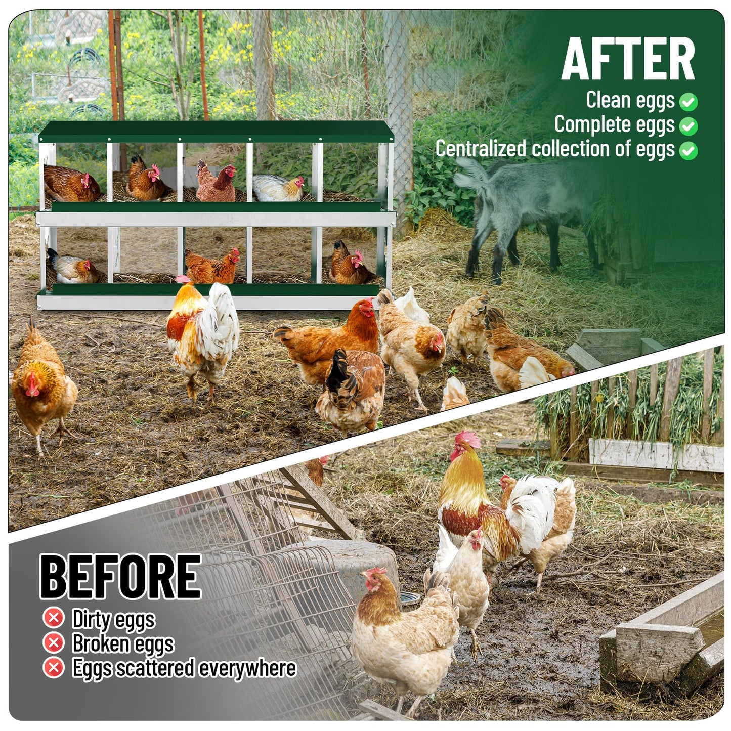 Chicken Nesting Box, 10 Holes Nesting Boxes for Chicken, Chicken Laying Boxes for Chicken Coop Hens, Easy Egg Collection, Easy Cleaning, Green