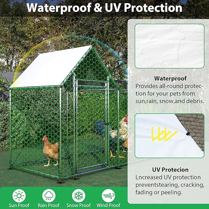 Metal Chicken Coop,10x3FT Walk-in Chicken Run,Galvanized Wire Poultry Chicken Hen Pen Cage, Rabbits Duck Cages with Waterproof and Anti-Ultraviolet Cover for Backyard and Farm