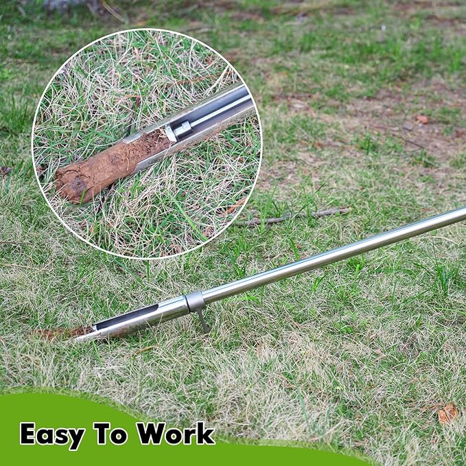 YJINGRUI Soil Probe 40 Inch, Soil Sampler Probe 304 Stainless Steel with Ejector and Foot Pedal, Soil Test Kits for Lawn Garden Farm Soil Sampling