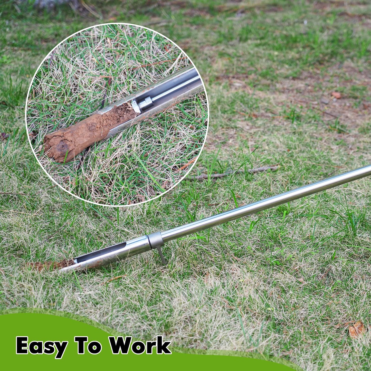 YJINGRUI Soil Probe 40 Inch, Soil Sampler Probe 304 Stainless Steel with Ejector and Foot Pedal, Soil Test Kits for Lawn Garden Farm Soil Sampling