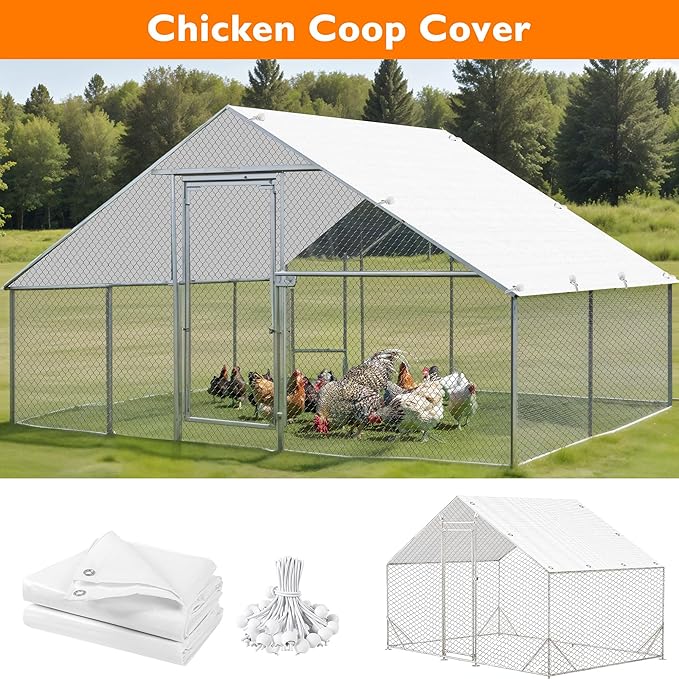 Chicken Coop Cover,11.48 * 6.23 FT Cover for Chicken Run Large Metal Chicken Coop Pen