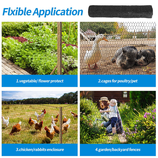 DOLEMODUO 60'' x 150' Black Chicken Wire Mesh Fence, 20 Gauge Galvanized Poultry Netting and 1 inch Garden Mesh Fence Roll, Chicken Wire for Floral Arrangements/Crafts/Farm/Livestock/Pet Protection