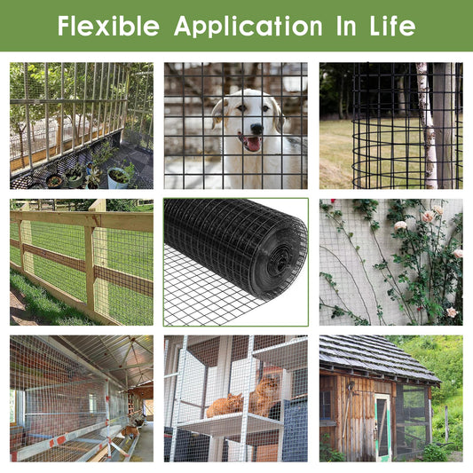 Tongmo 48" x 100' Black Hardware Cloth, 1inch Mesh Chicken Wire Fence, 19 Gauge Vinyl Coated Wire and Welded Wire Roll,Garden Fence, Poultry Netting for Rabbit/Duck/Chicken Coop