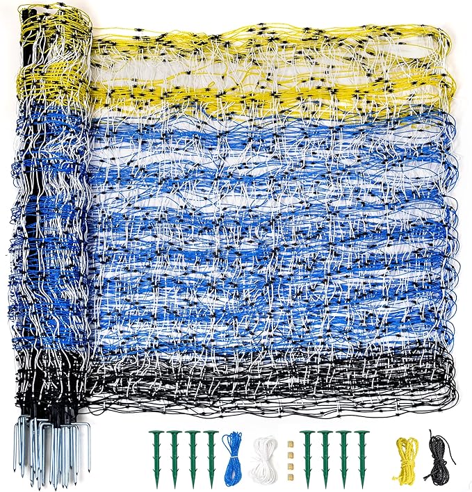 Highly Visible Blue Electric Fence Netting, 42.5" H x 164' L, Portable Livestock Nets Mesh for Goats, Sheep, Hogs, Dog, Electric Fencing for Backyards, Homesteaders, Farms Ranches, and Gardens