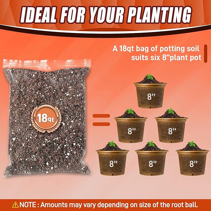 29QT Potting Soil Mix for Indoor Plants - Contains Perlite, Peat Moss, Coco Coir & Rice Charcoal, Natural & Organic Material with Well-Draining, Light & Aerated Texture for Healthy Roots & Fast Growth