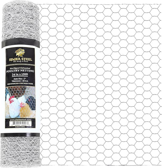 Chicken Wire 24 in x 150 FT x 2” Mesh x 20GA | Poultry Wire Netting | Hot Dipped Galvanised | Hexagonal Galvanized Mesh for Chicken Coop, Rabbit Cage, Fence Barrier PM24x150x2