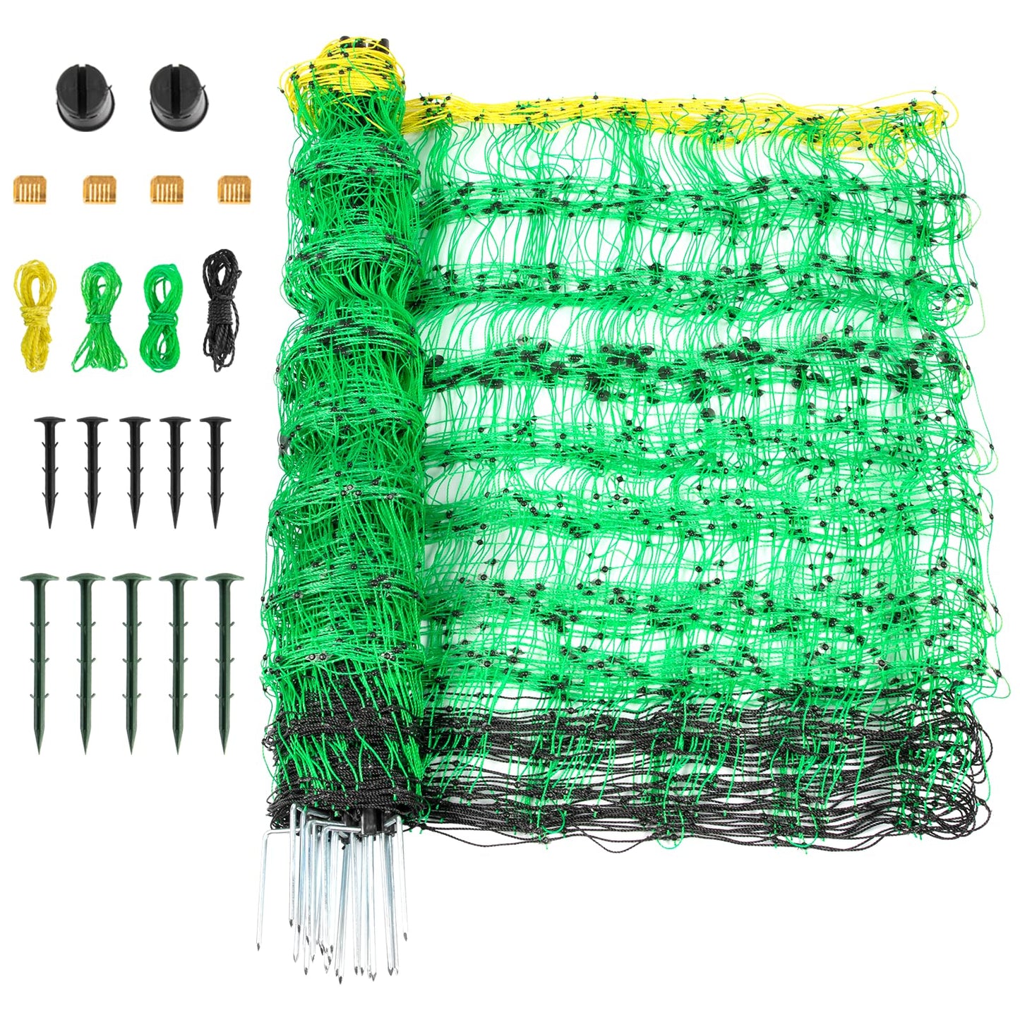 Electric Fence Netting, 49.6" H x 164' L, PE Net Fencing Kit with 14 Posts Double Spiked, Utility Portable Mesh for Sheep Hogs Goats Deer Dogs Lambs Used in Backyards Patio Farms Ranches, Green