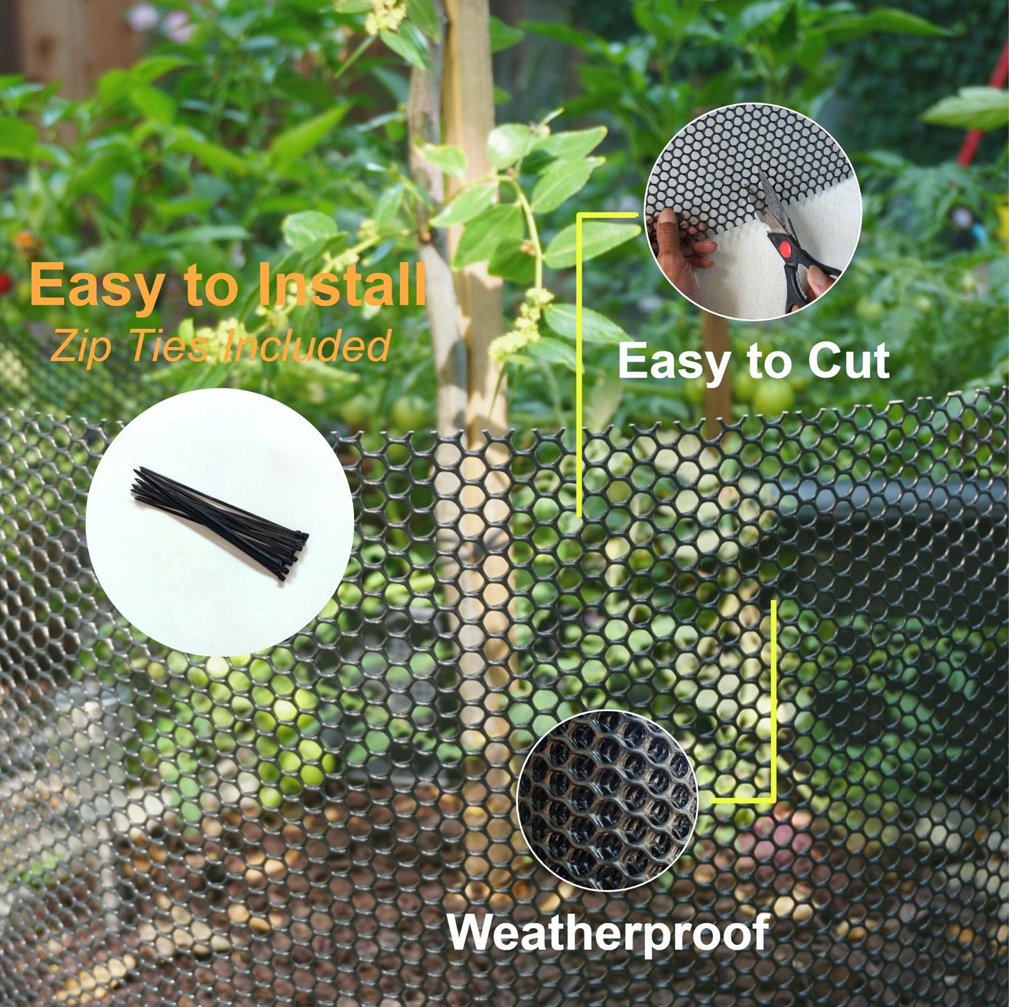 PotatoLife Plastic Wire Mesh Fence, 15.7IN x 10FT, Chicken Wire, Balcony Fence for Pets, Poultry, Garden, Tree Support, Plant Protector, Durable Material, with Free Zip Ties