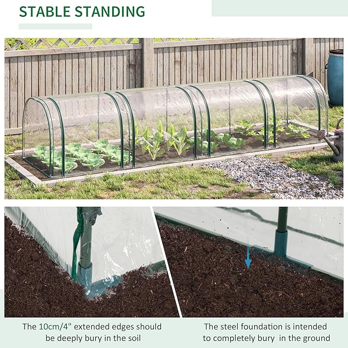 Outsunny 13' x 3' x 2.5' Mini Greenhouse, Portable Tunnel Green House with Roll-Up Zippered Doors, UV Waterproof Cover, Steel Frame, Clear