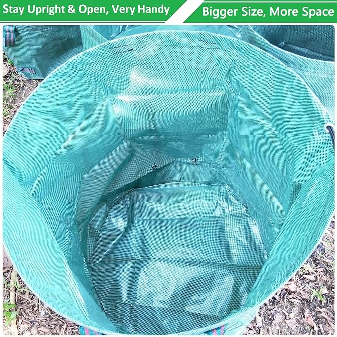 Professional 2-Pack 63 Gallons Lawn Garden Bags Yard Waste Bag (D31, H19 inches) with Gardening Gloves,Standable,Reusable Leaf Grass Bag,Garden Trash Containers,Lawn Yard Waste Bags with 4 Handles