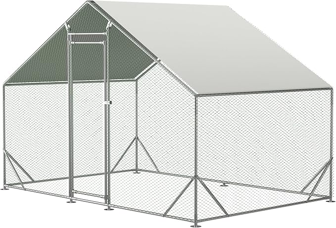 Large Chicken Coop,Metal Chicken Run for Yard with Door,Outdoor Galvanized Wire Poultry Chicken House with Waterproof and Anti-UV Cover,Duck Rabbit Cage (10' L x 6.6' W x 6.56' H)