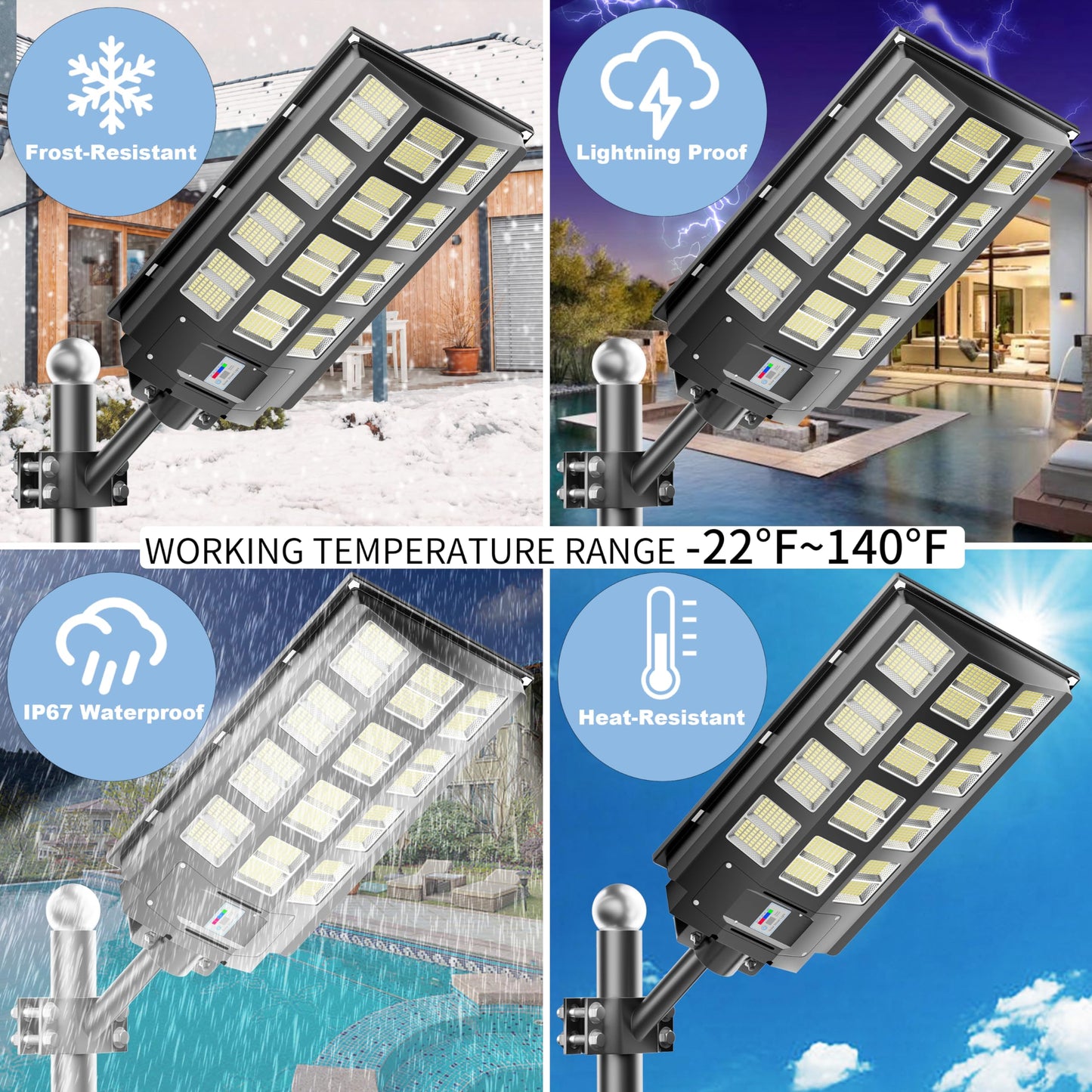 Vzyhik 4-Pack 8000W,240000LM Solar Street Light,Wide Angle Lamp, Waterproof IP67,with Remote Control & Motion Sensor,The Ultimate Lighting Solution for Parking Lots and Beyond