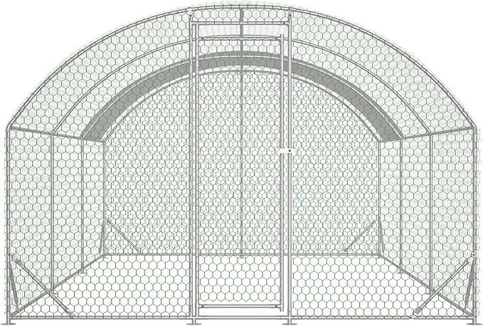 Large Metal Chicken Coop, Walk-in Chicken Run Pen with Waterproof Anti-UV Cover, Dome Roof Poultry Cage for Outdoor, Backyard, Farm (9.84'L x 19.68'W x 6.56' H)