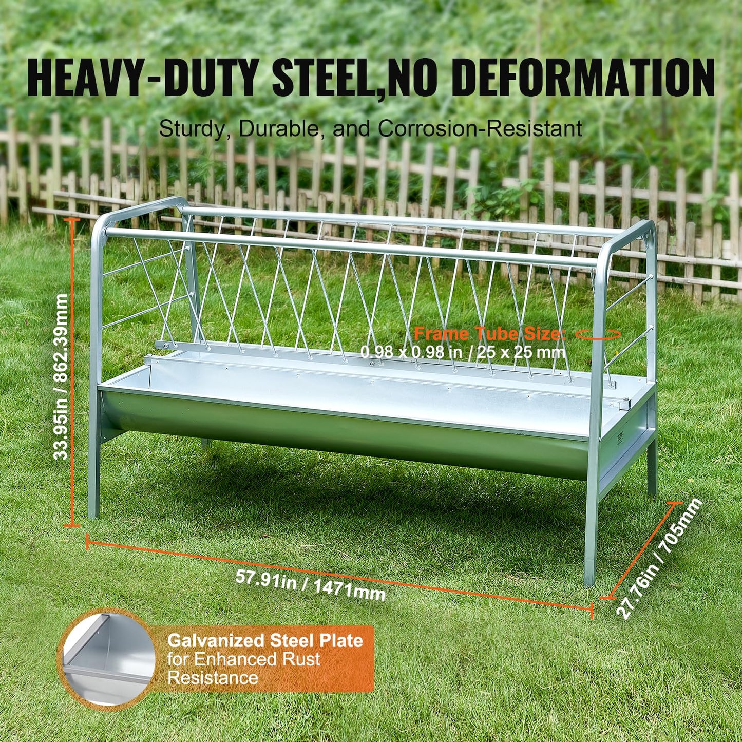 VEVOR 2 in 1 Livestock Hay Feeder, 80-Gallon Capacity, 59" Long Goat Hay Feeder with Deeper Feeding Pan, Heavy Duty Steel for Sheep Farms Sheds