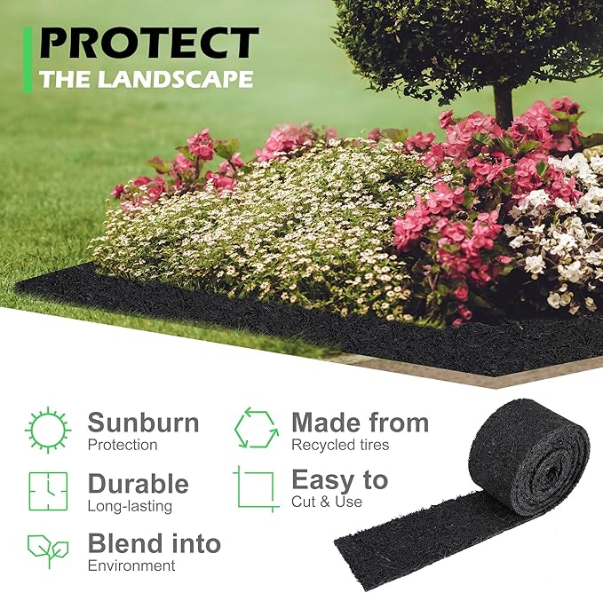 140" x 5.5" Rubber Mulch Roll for Landscaping-Permanent Garden Mulch Barrier-Recycled Rubber Mulch Mat Roll for Plants, Vegetables, and Flowers (Black)