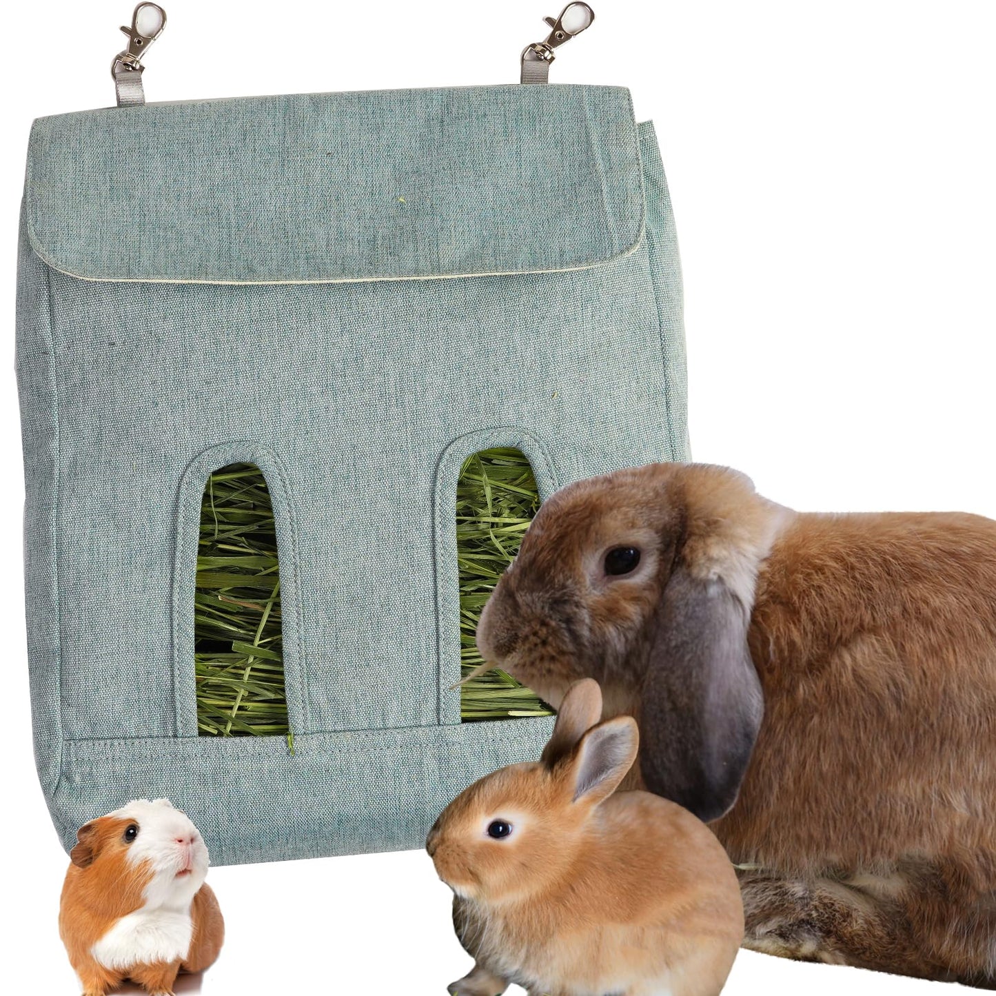 Rabbit Hay Feeder Bag, Guinea Pig Hay Feeder Storage,Sack Hay Bag Feeding Storage for Chinchilla Hamsters Rabbit Guinea Pig Small Animals (L, Blue)