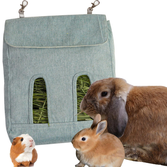 Rabbit Hay Feeder Bag, Guinea Pig Hay Feeder Storage,Sack Hay Bag Feeding Storage for Chinchilla Hamsters Rabbit Guinea Pig Small Animals (L, Blue)