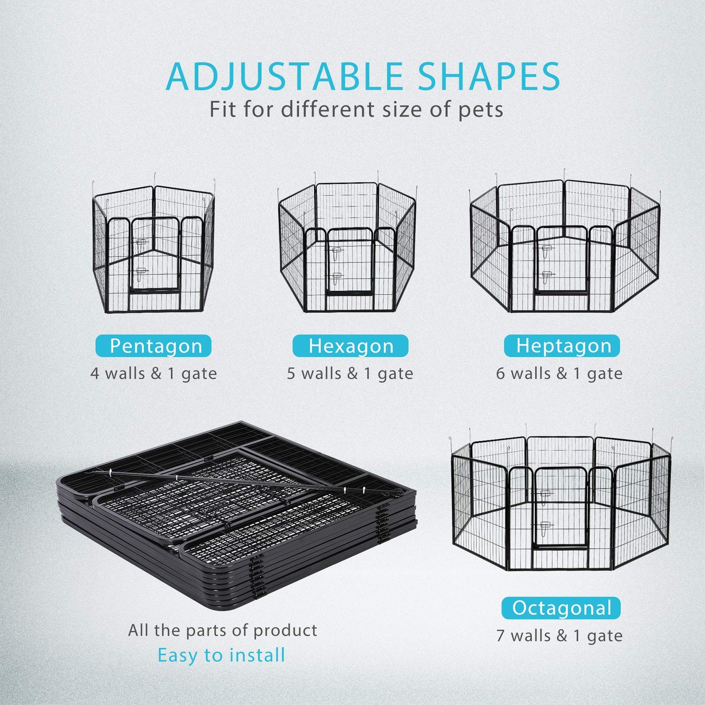 VIVOHOME 32'' 8 Panel Heavy Duty Metal Pet Fence Barrier Foldable Dog Puppy Cat Playpen Kennel with Door for Indoor Outdoor Exercise