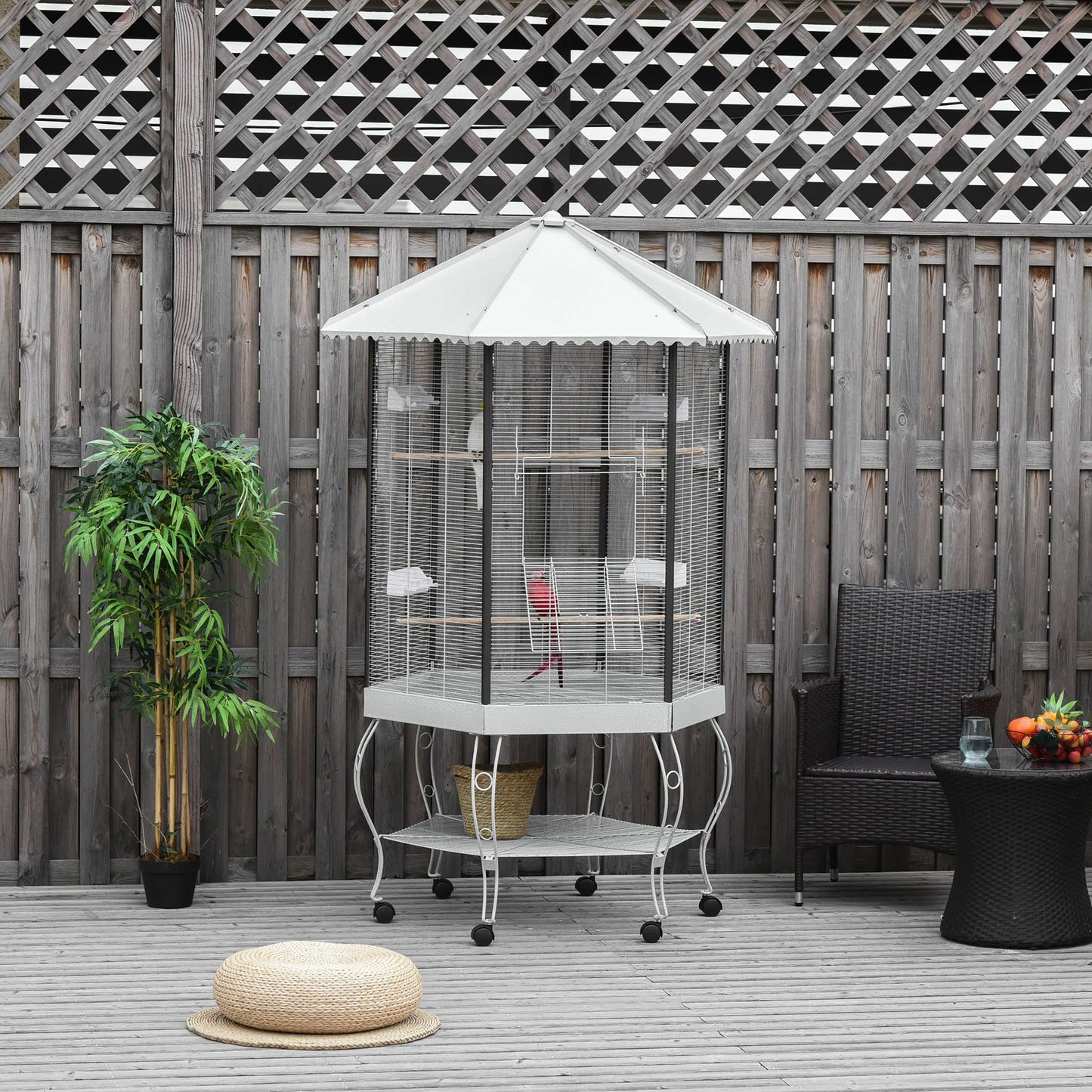 PawHut 44" Hexagon Covered Canopy Portable Aviary Flight Bird Cage With Storage