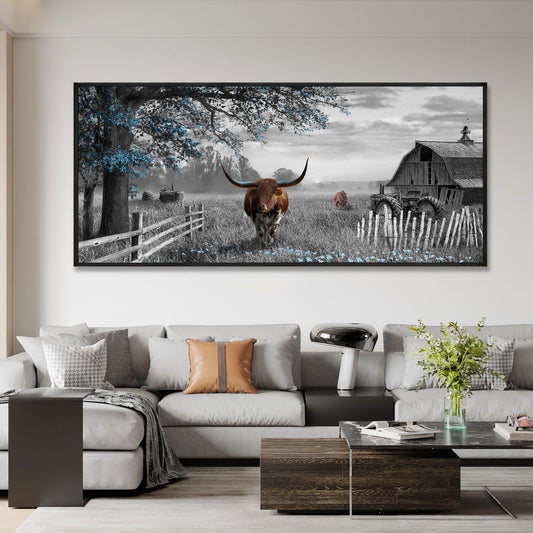 yiijeah Rustic Wall Art - Western Home Decor Cow Picture Extra Large Wall Decr Rustic Longhorn Living Room Bedroom Canvas Framed Artwork Farmhouse Decor
