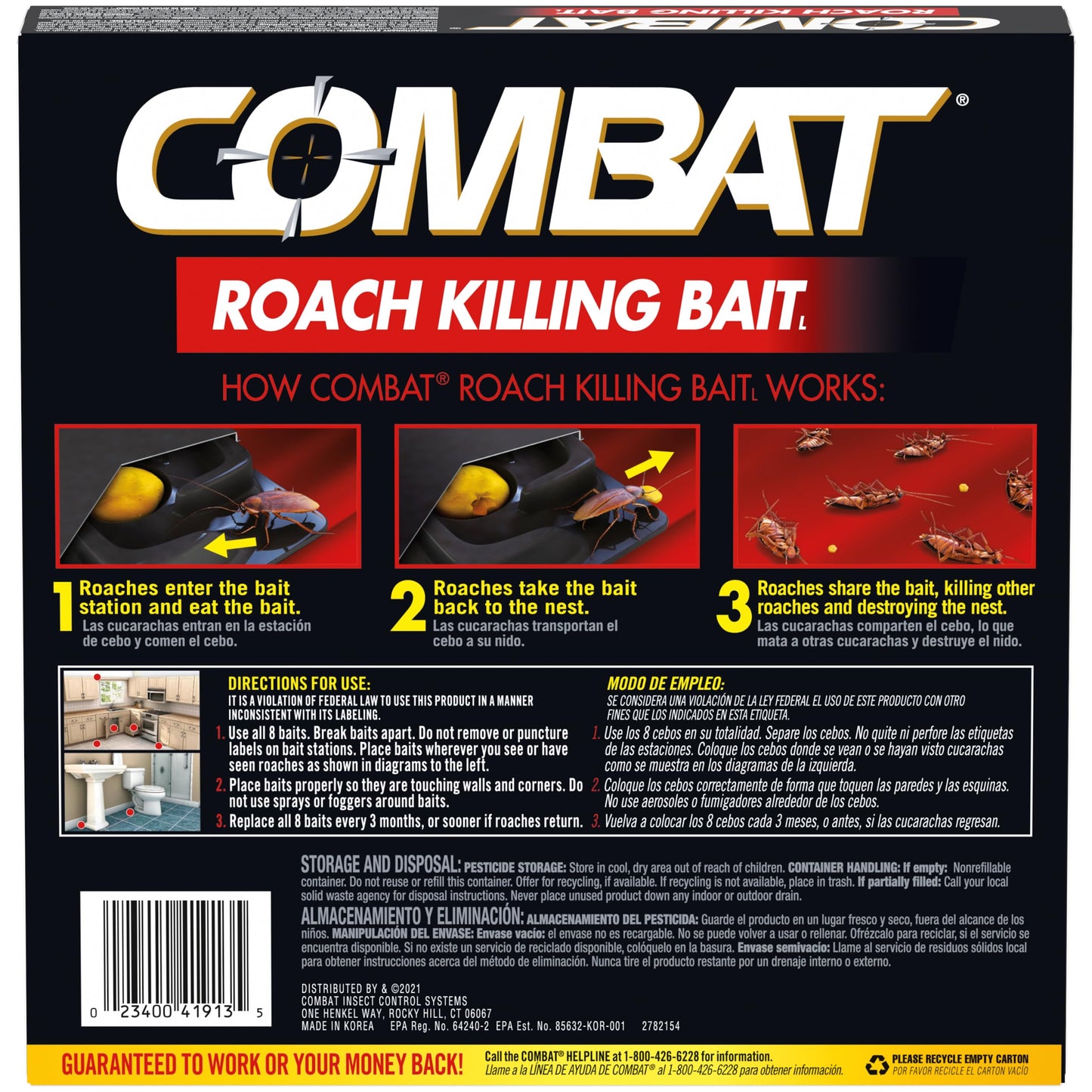 Combat Roach Killing Bait, Roach Bait Station For Large Roaches, Kills The Nest, Child-Resistant, 8 Count,Insects
