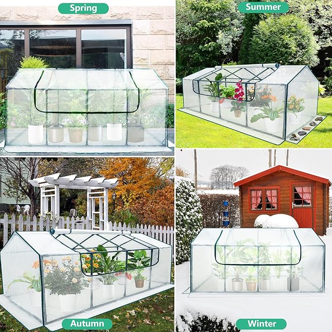 Mini Greenhouse Outdoor, deaunbr Waterproof Garden Green House with Durable PE Cover & Roll-Up Zipper Door, Heavy Duty Greenhouse Tent for Indoor Outdoor Plants - 63"x31.5"x31.1"