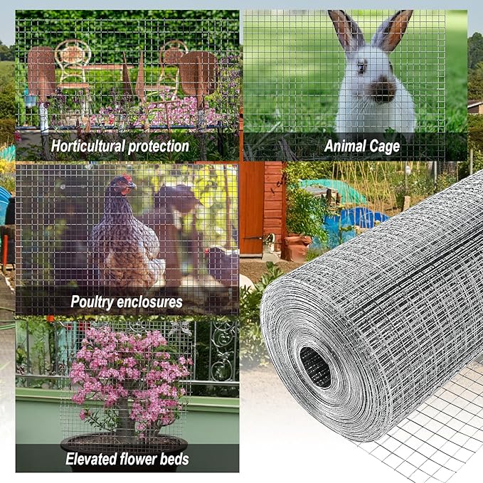 Hardware Cloth, 1/2inch 23Ga 16in x 50ft Chicken Wire Fencing, Galvanized Welded Chicken Wire Mesh for Chicken Coop Poultry Netting Garden, Predator Proof Chicken Wire Fence Roll