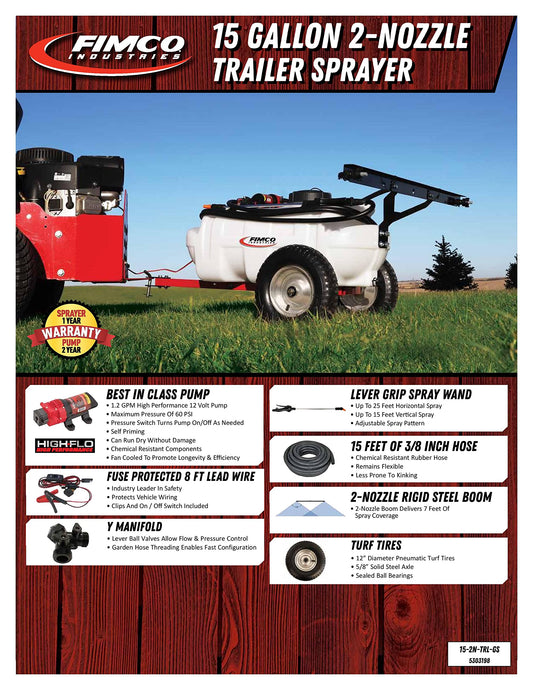 FIMCO 5303198 15-Gallon Trailer Sprayer with Powerful 1.2 GPM Pump, 2-Nozzle Boom, DU-Most Heavy-Duty Walnut Hand Scrub & Cleaner 16oz, Perfect for Lawn, Garden & Farm Use