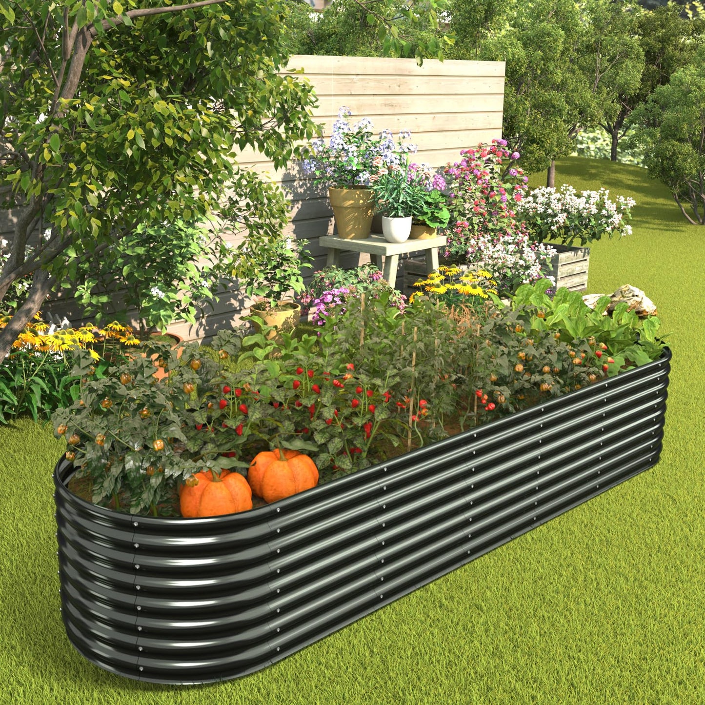 FRIZIONE 12FT(L)×3FT(W)×2FT(H) Galvanized Raised Garden Bed Outdoor, Metal Raised Garden Beds for Flower, Raised Planter Box Outdoor for Herb, Vegetable-Gray