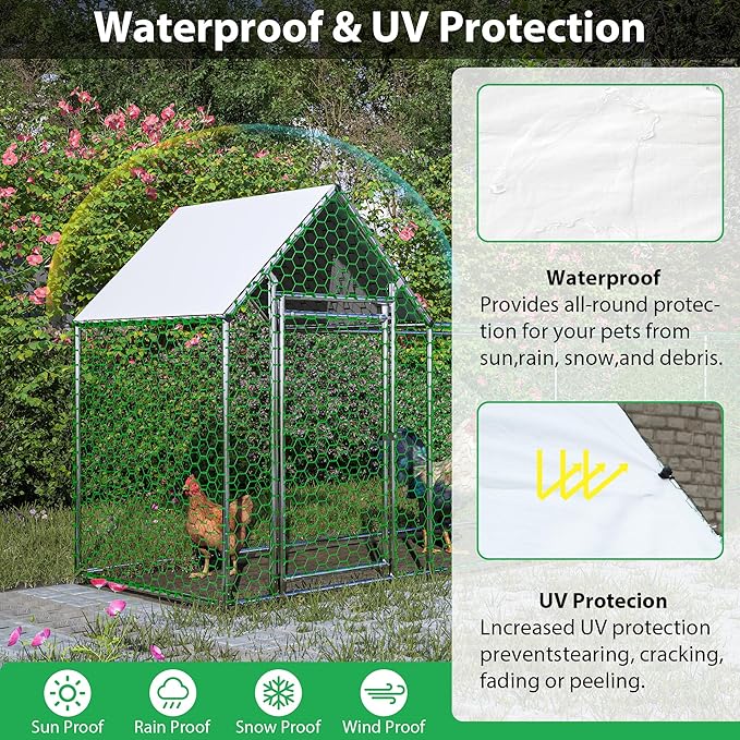 Metal Chicken Coop,16x3FT Walk-in Chicken Run,Galvanized Wire Poultry Chicken Hen Pen Cage, Rabbits Duck Cages with Waterproof and Anti-Ultraviolet Cover for Backyard and Farm
