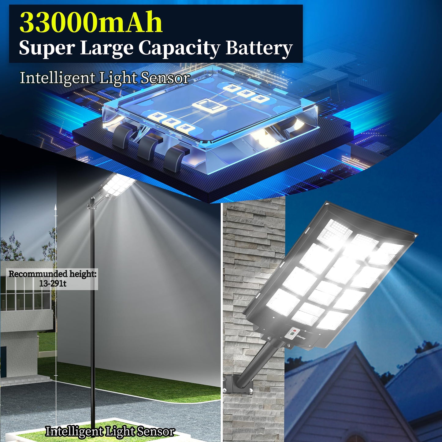 Ofuray Of-9800W and Of-5600W Solar Street Light Outdoor Waterproof,Solar Parking Lot Lights Commercial Dusk to Dawn, 6500k IP67 Street Led with Remote Control for Street,Court,Barn