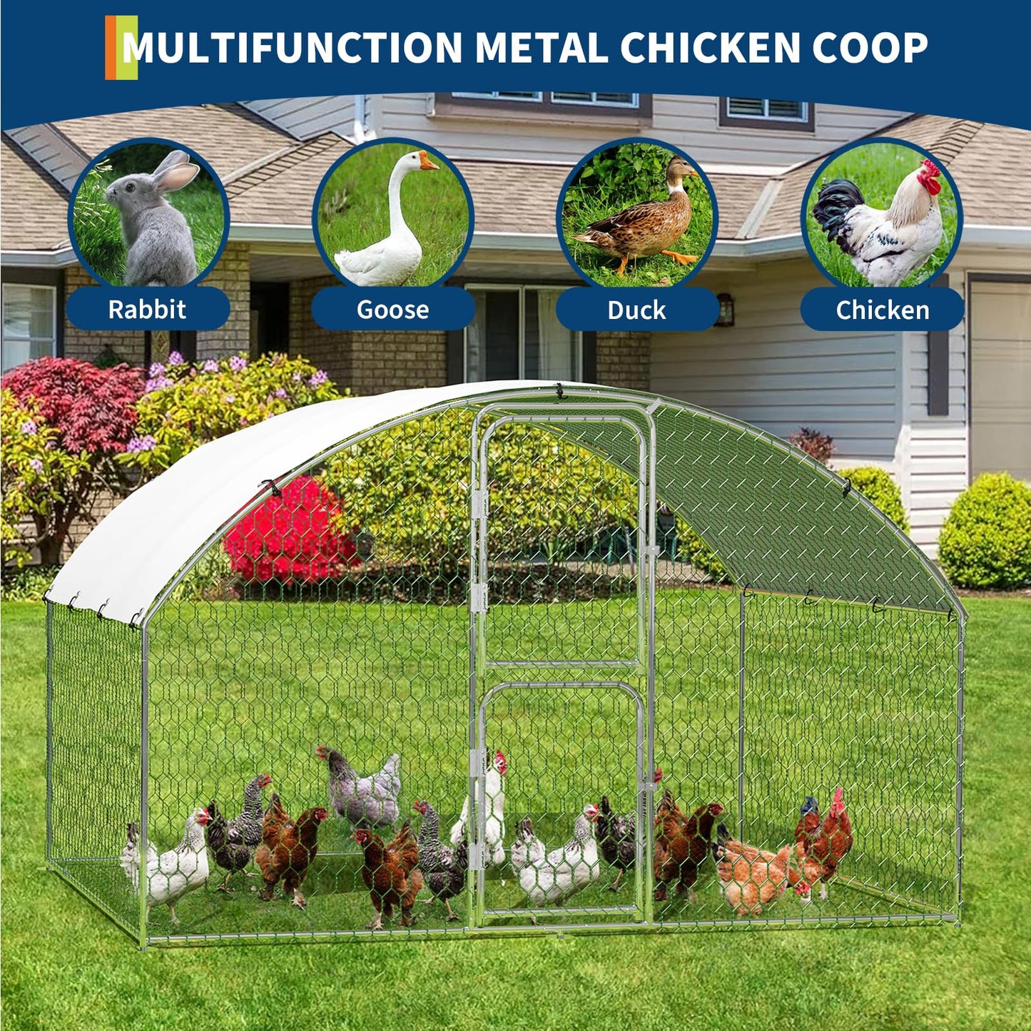 Large Metal Chicken Coop, Walk-in Chiken Coop, Outdoor Poultry Cage Hen House, Chicken Pen for Outdoor Backyard Farms, Homesteading Use 9.8x6.5x6.6in