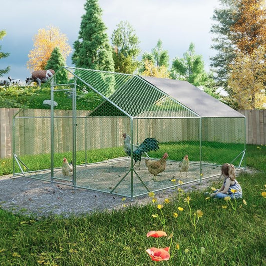 Large Chicken Coop,Metal Chicken Run for Yard with Door,Outdoor Galvanized Wire Poultry Chicken House with Waterproof and Anti-UV Cover,Duck Rabbit Cage (10' L x 13 W x 6.56' H)