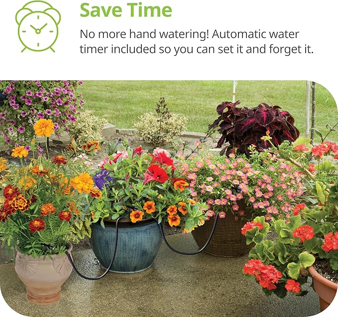 Raindrip R560DP Automatic Drip Irrigation Watering Kit with Customizable Timer for Containers and Hanging Baskets, Waters up to 20 Plants, Includes 20 PC Drippers, Black