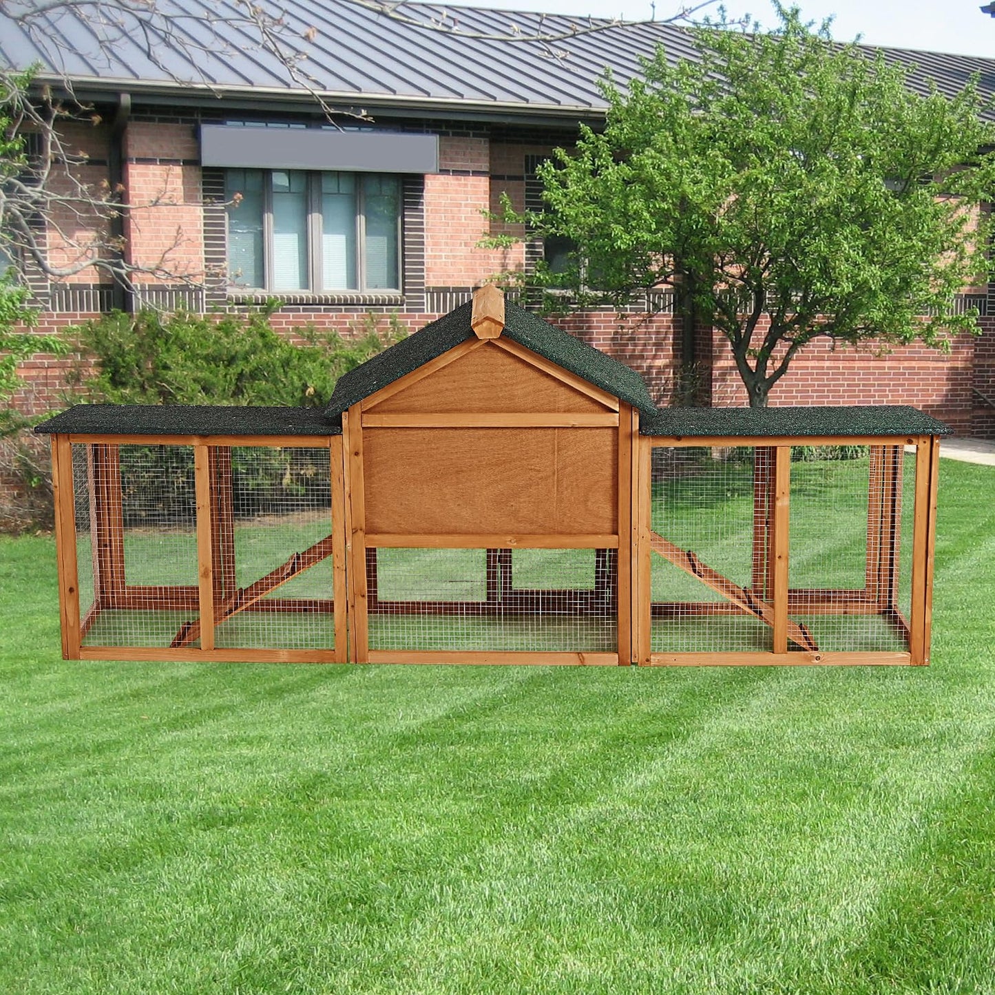 Hipicute 80in Wooden Rabbit Hutch, Outdoor Chicken Coop, Bunny Hutch Guinea Pig Pet House Bunny Cage with Double Side Runs, Weatherproof Roof, Removable Tray, Ramps for Small Animals