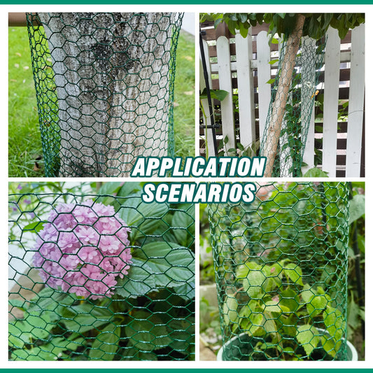 16.4Ft x16In Chicken Wire for Floral Arrangements - Free-Cut Green Metal Mesh with Hexagonal Galvanized PVC Coated Netting Guard Fence for Poultry, Garden, Plant