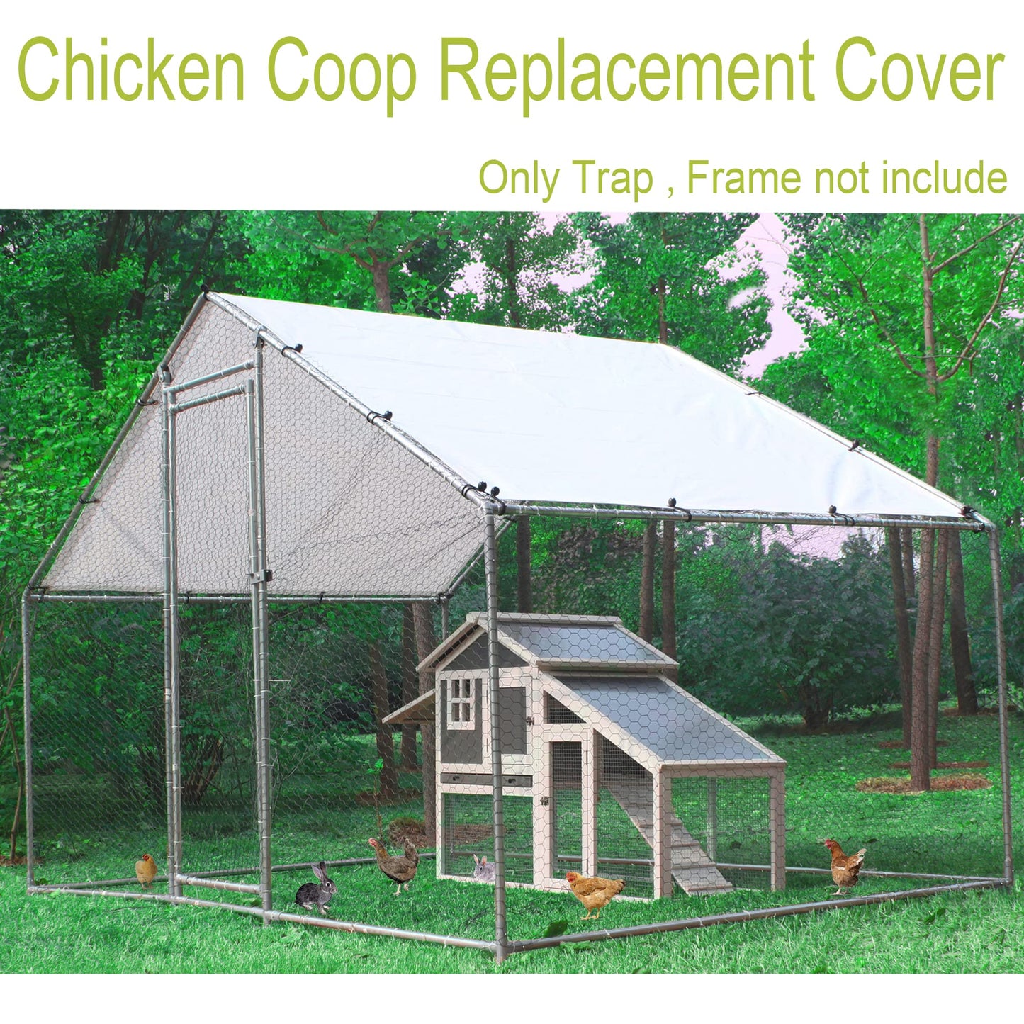 Outdoor Metal Chicken Coop Cover with 44 pcs Ball Bungee Cords, for Large Walk-in Chicken Run Pen, Waterproof, Fence Chicken Cages Cover, 11.38'Lx6.33'W (Only Cover, Frame Not Included) 2 Pack