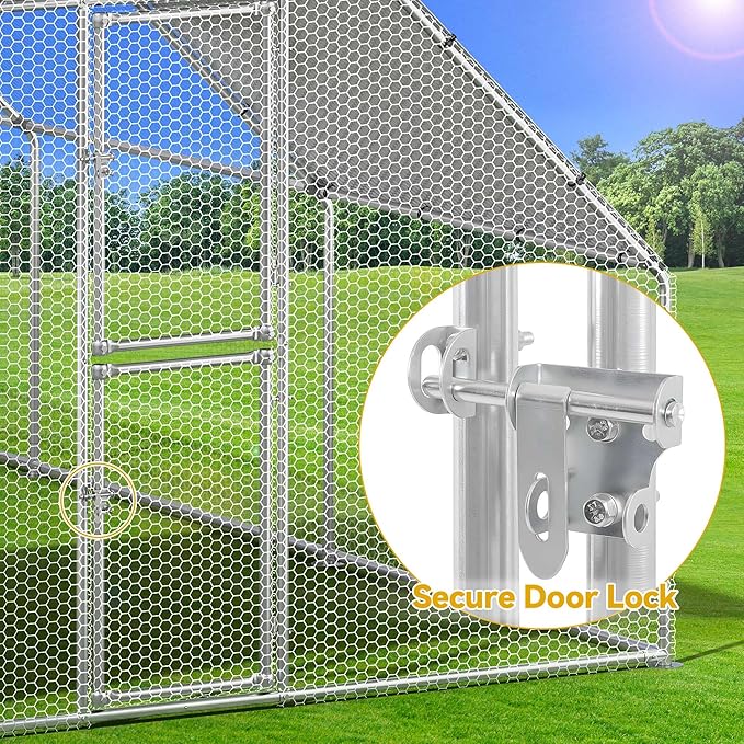 DWVO Large Metal Chicken Coop for 20-30 Chickens, 19.1 x 9.8 x 6.4 ft Walk-in Poultry Cage Chicken Run for Yard Outdoor with Waterproof and Anti-UV Cover Duck House Flat Roof Chicken Pen
