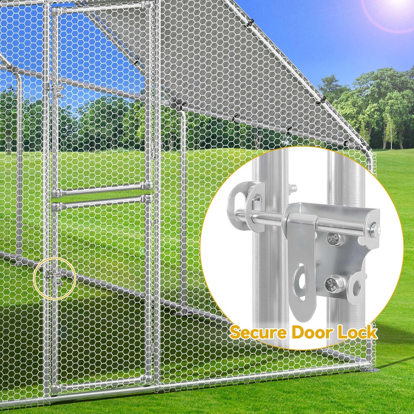 DWVO Large Metal Chicken Coop for 20-30 Chickens, 19.1 x 9.8 x 6.4 ft Walk-in Poultry Cage Chicken Run for Yard Outdoor with Waterproof and Anti-UV Cover Duck House Flat Roof Chicken Pen