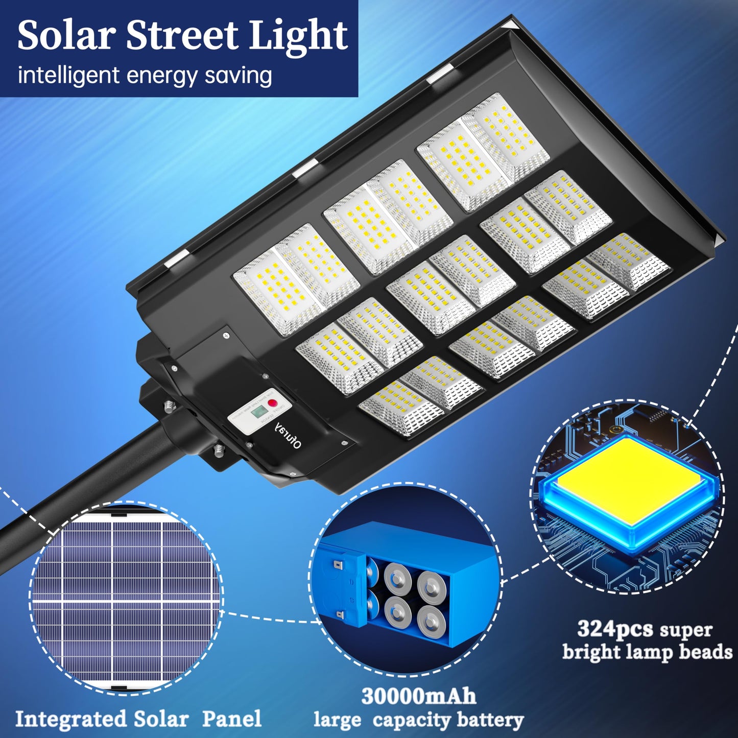 Ofuray Of-3600W Solar Street Light Outdoor, 360000LM Solar Street Light Parking Lot Lights Commercial Dusk to Dawn, 6500k IP67 Waterproof Led with Remote Control Motion for Street,Court,Tree 2Pcs