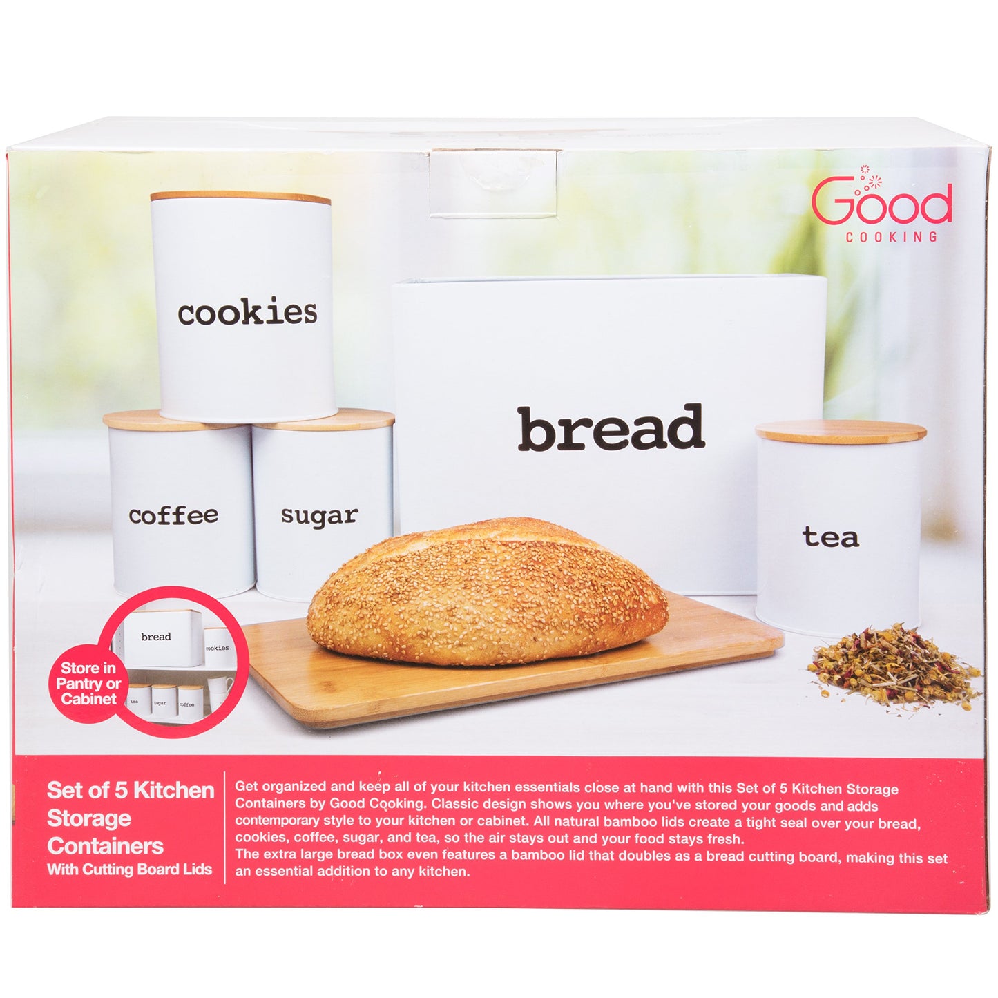 Airtight Metal Canister Set for the Kitchen w Lids and Cutting Board and Lids (10pc Set) - Organize Tea, Sugar, Coffee, Cookie Jar, Snacks, Breadbox with Ease - Kitchen Gift for the Cooking Enthusiast