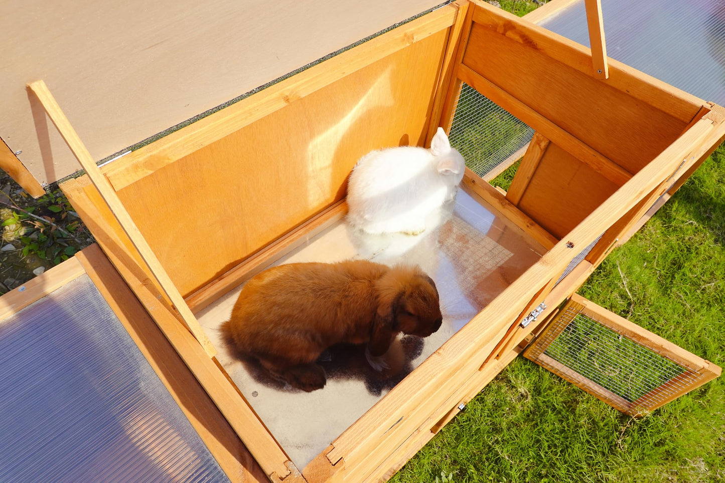 CHURRZZ Outdoor Versatile Wooden Rabbit Cage with Removable Tray, Waterproof Roof, and Ramp for Small Animals,Chicken Coop 31.1×88.19×18.5 Inches