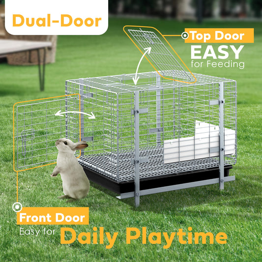 HOMESTEAD Bunny Cages with Tray - 24-inch Easy-Clean Rabbit Cage with Enhanced Kit - Leg, Frame, & Urine Guard Included - Ideal & Secure Home for Rabbits, Ferrets, Hedgehogs