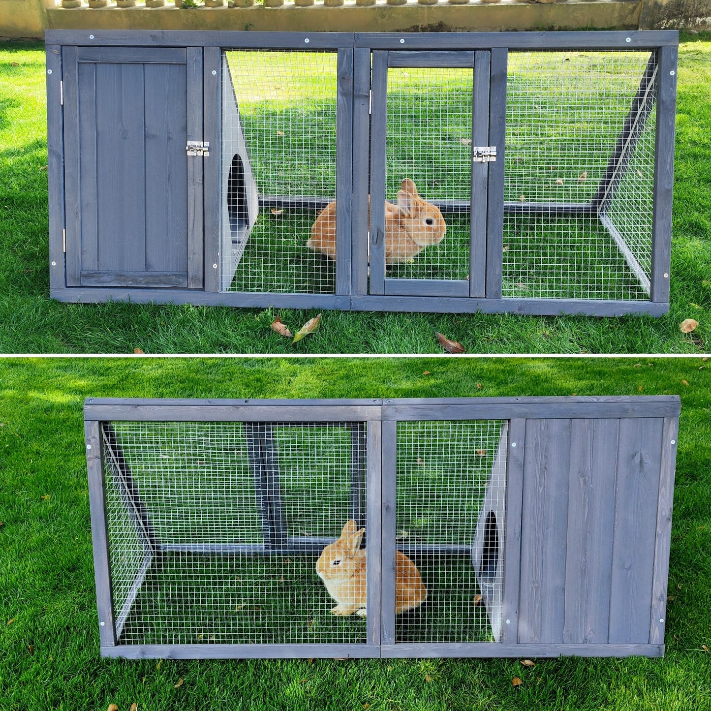 Kecreque Rabbit Hutch Outdoor Chicken Coop Wooden A-Frame Small Animal Cage Quail Cage w/Chicken Run & Ventilated Wire Fence Suitable for Garden Backyard Farms 47 x 18 x 19.5 in (Grey)