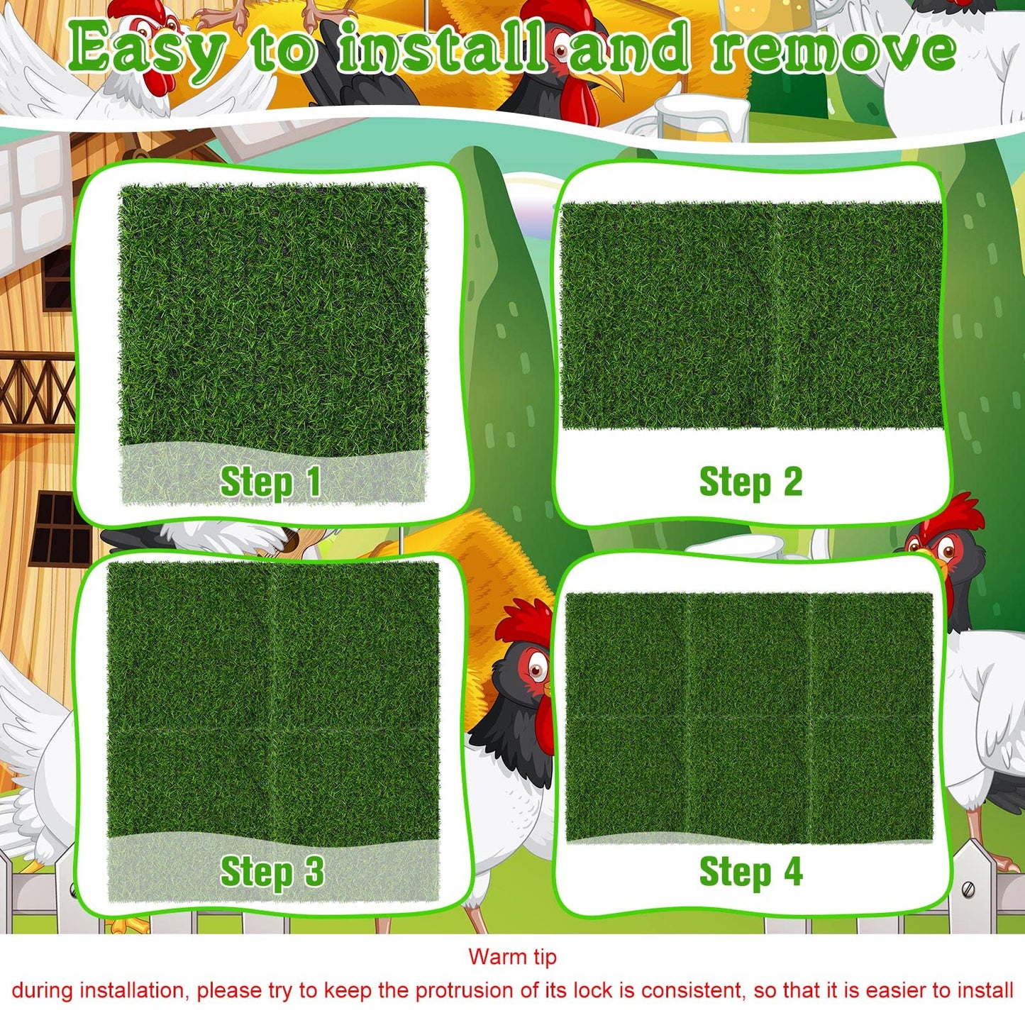 Zhengmy 12 Pcs Chickens Nesting Pads Set Nest Box Bedding Washable Nesting Pads for Chicken Coop, Artificial Grass Rug Carpet Synthetic Turf Mat, 12 x 12 x 1.2 Inches(Green)